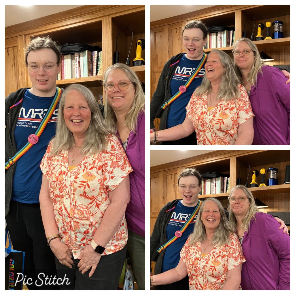 a collage of three members posing for pictures