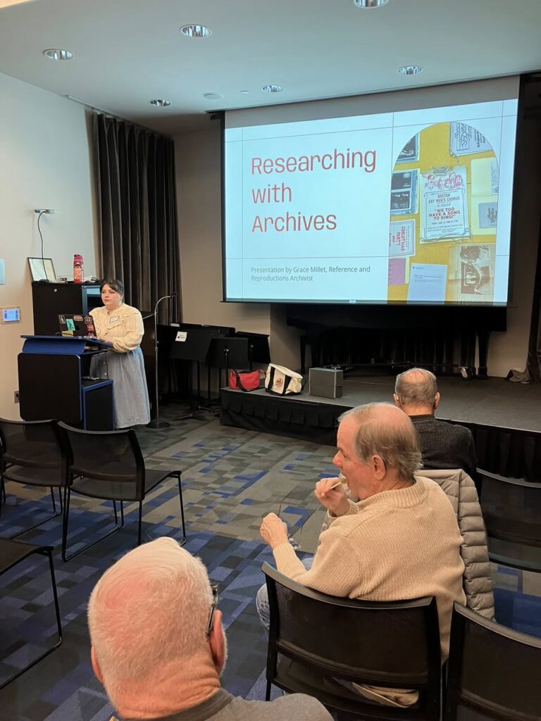 Grace Millet gives presentation on "Searching Archives 101" 