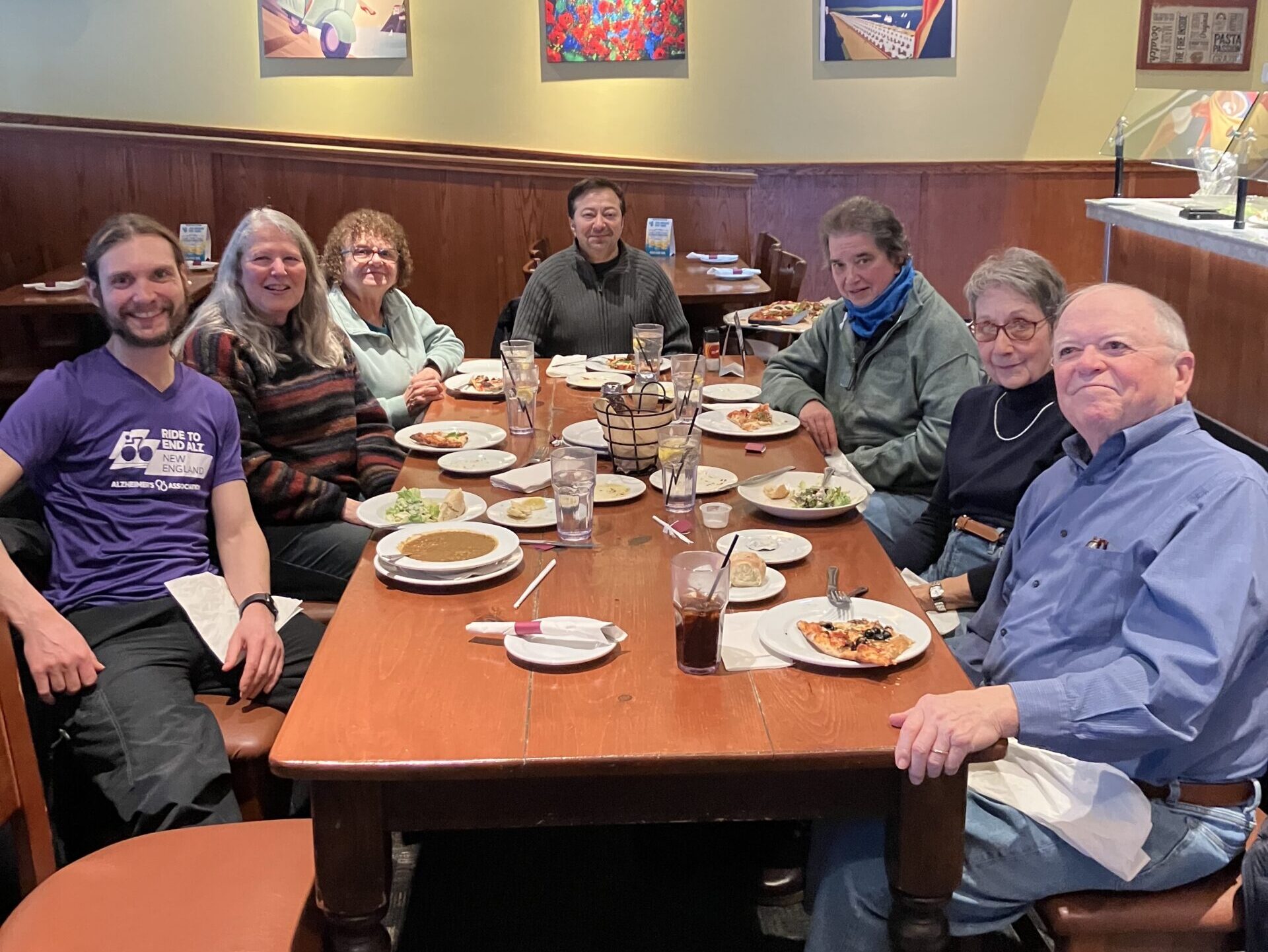 LGBTQ+ Newton members enjoying pizza at Bertucci's