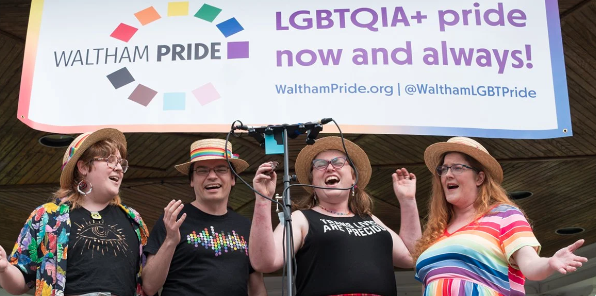 Photo of the Waltham Pride Quartet performing at Waltham Pride