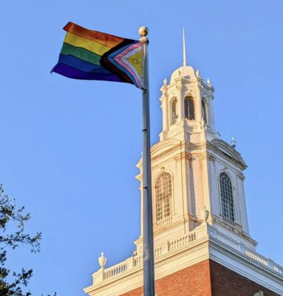Pride Flag in front of City Hall in Newton