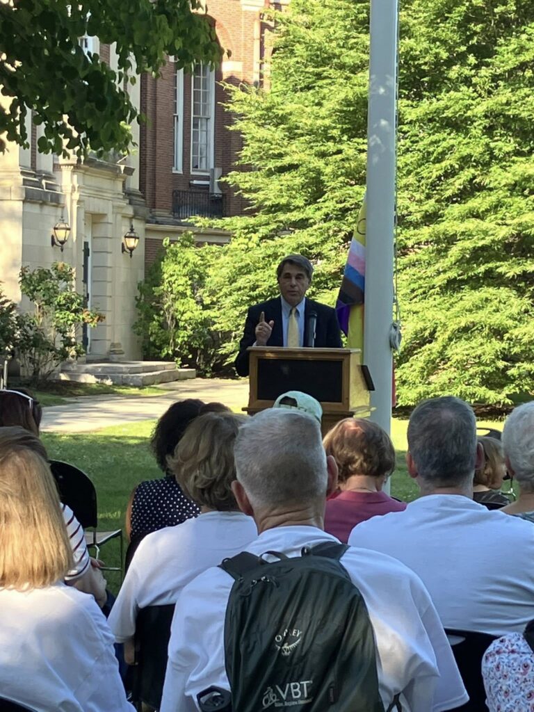 Speaker at Newton's Flag Raising at City Hall